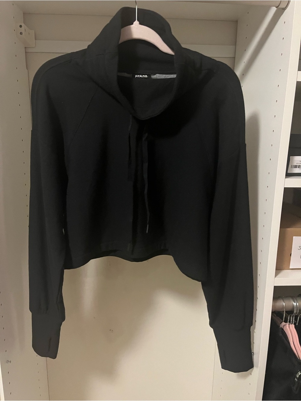 Prana Black Cropped Funnel-Neck Hoodie
